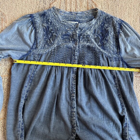 Sundance Cotton Boho Peasant Blouse Prairie Romantic Indigo Blue Women L - Picture 10 of 14